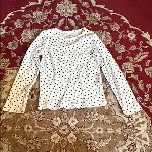 okie dokie White Long-Sleeve Black Polka Dot Tee